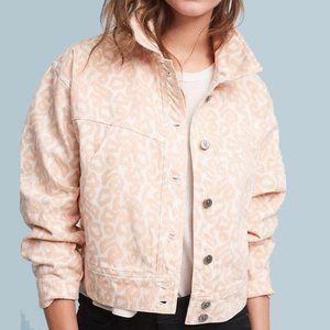 Anthro Leopard Trucker Denim Jacket